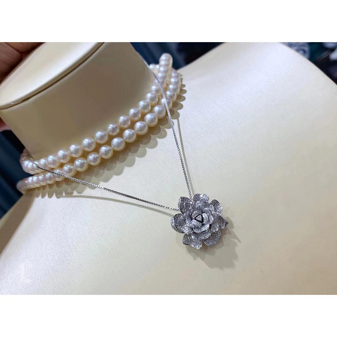 Women's 【Vine Symphony】Rose Blossom Convertible Akoya Pearl Double-Strand Long Necklace For Sale