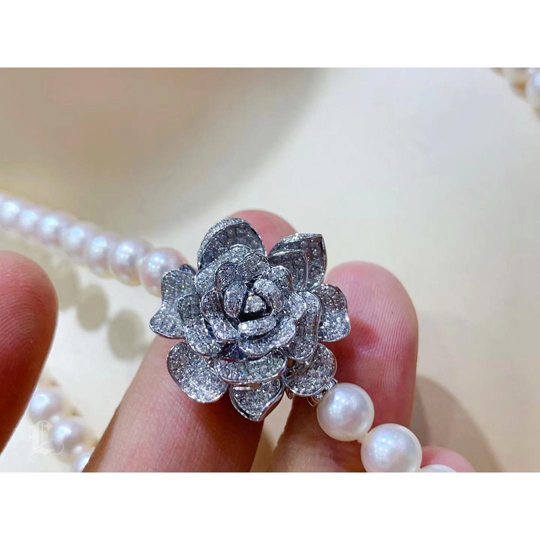 【Vine Symphony】Rose Blossom Convertible Akoya Pearl Double-Strand Long Necklace For Sale 1
