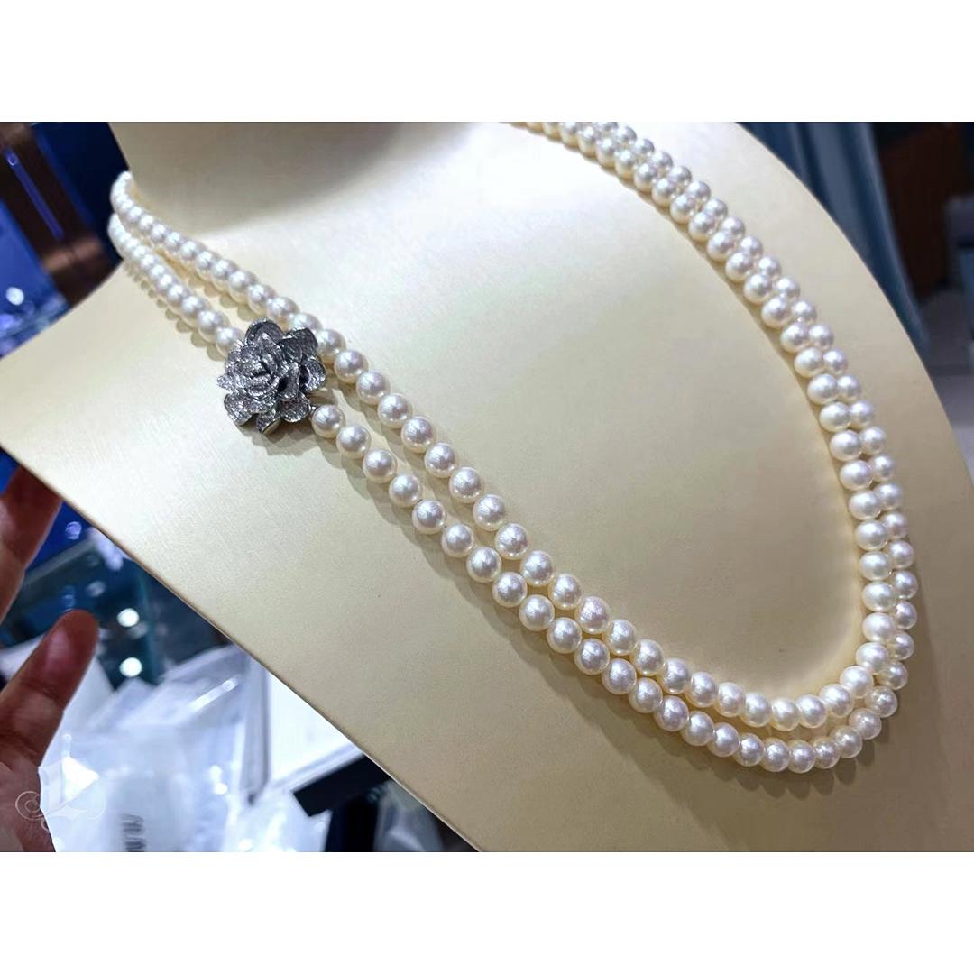 【Vine Symphony】Rose Blossom Convertible Akoya Pearl Double-Strand Long Necklace For Sale 2