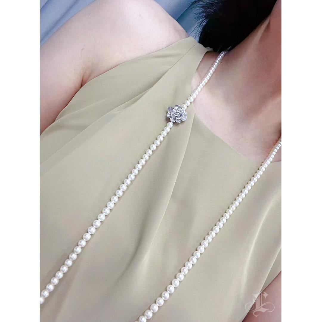 【Vine Symphony】Rose Blossom Convertible Akoya Pearl Double-Strand Long Necklace For Sale 3