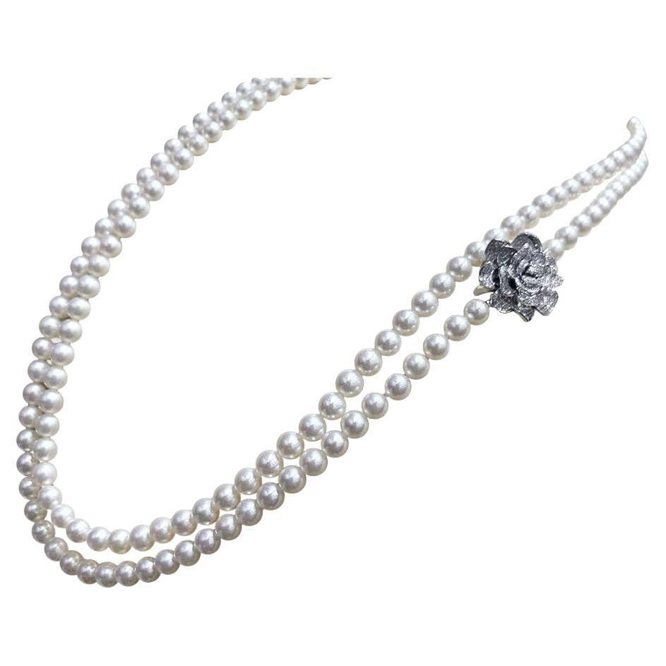 【Vine Symphony】Rose Blossom Convertible Akoya Pearl Double-Strand Long Necklace