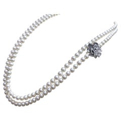 【Vine Symphony】Rose Blossom Convertible Akoya Pearl Double-Strand Long Necklace