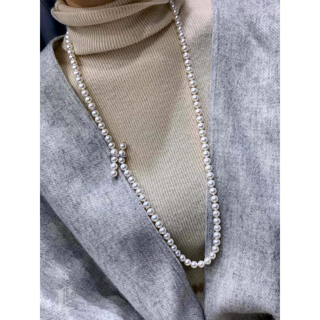 【 Sculpted Geometry】Convertible Y-Line Akoya Pearl Diamond Sweater Necklace For Sale 6