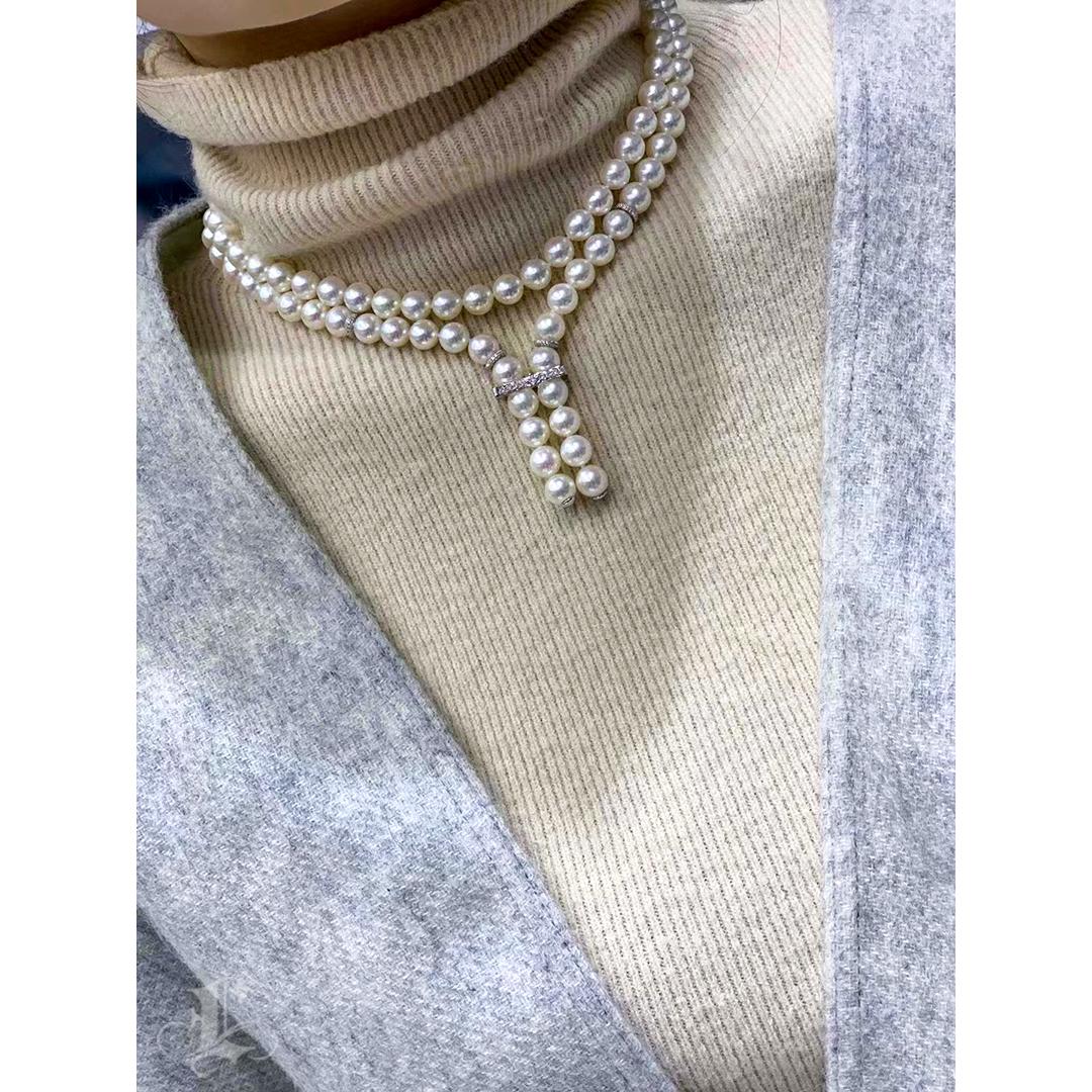 【 Sculpted Geometry】Convertible Y-Line Akoya Pearl Diamond Sweater Necklace For Sale 7