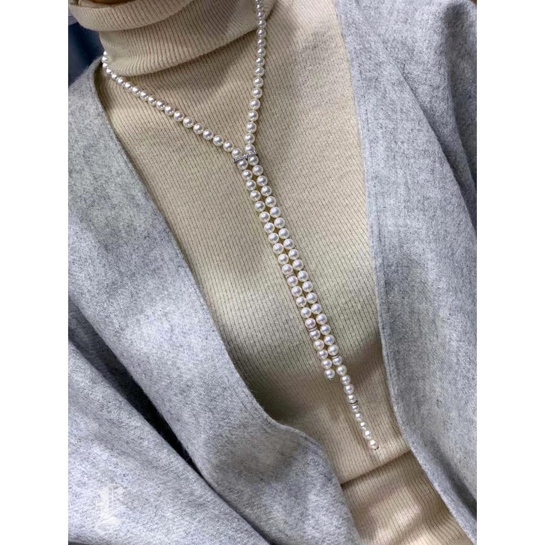 【 Sculpted Geometry】Convertible Y-Line Akoya Pearl Diamond Sweater Necklace For Sale 4