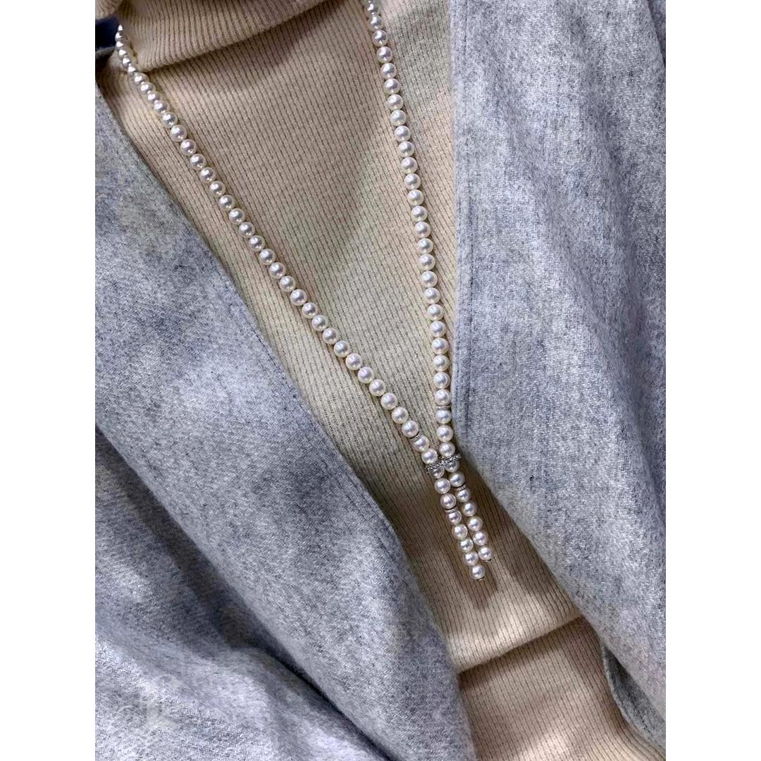 【 Sculpted Geometry】Convertible Y-Line Akoya Pearl Diamond Sweater Necklace For Sale 5