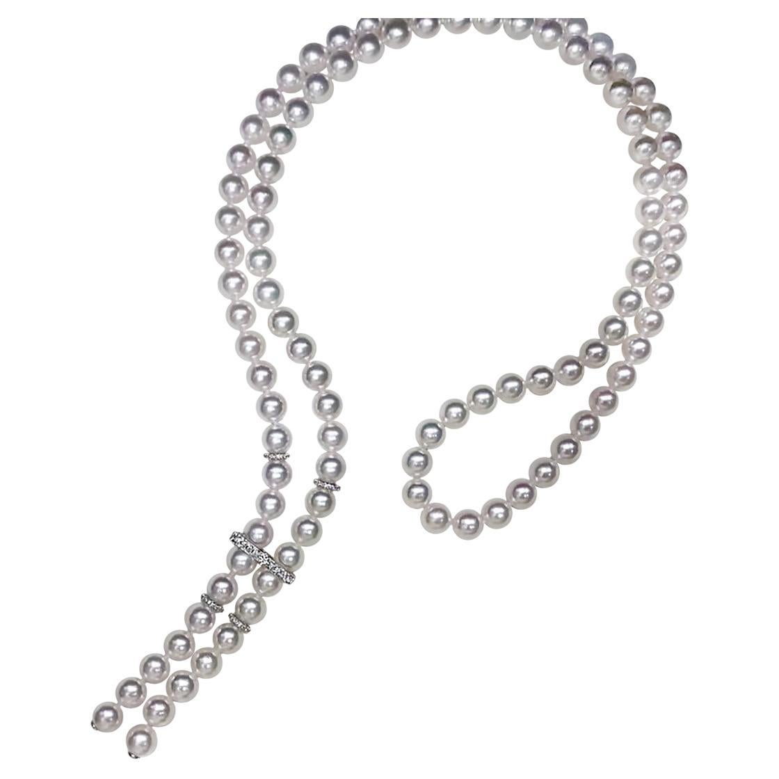 【Geometria scolpita】Collana a Y convertibile con perle Akoya e diamanti