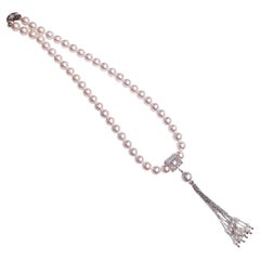 【Lustre Arc】Convertible Diamond Tassel Clasp AAA Aurora Akoya Pearl Necklace