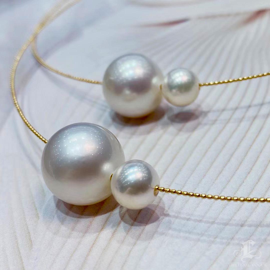 【Sculpted Geometry】Convertible Dual-Float South Sea & Akoya Pearl Choker In New Condition For Sale In New York, NY