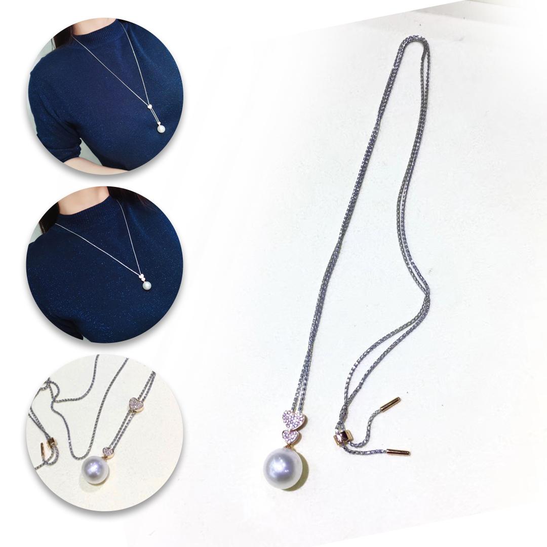 【Lustre Arc】Doble Corazón-Línea Aurora Collar Colgante de Perlas del Mar del Sur Sin cortar en venta