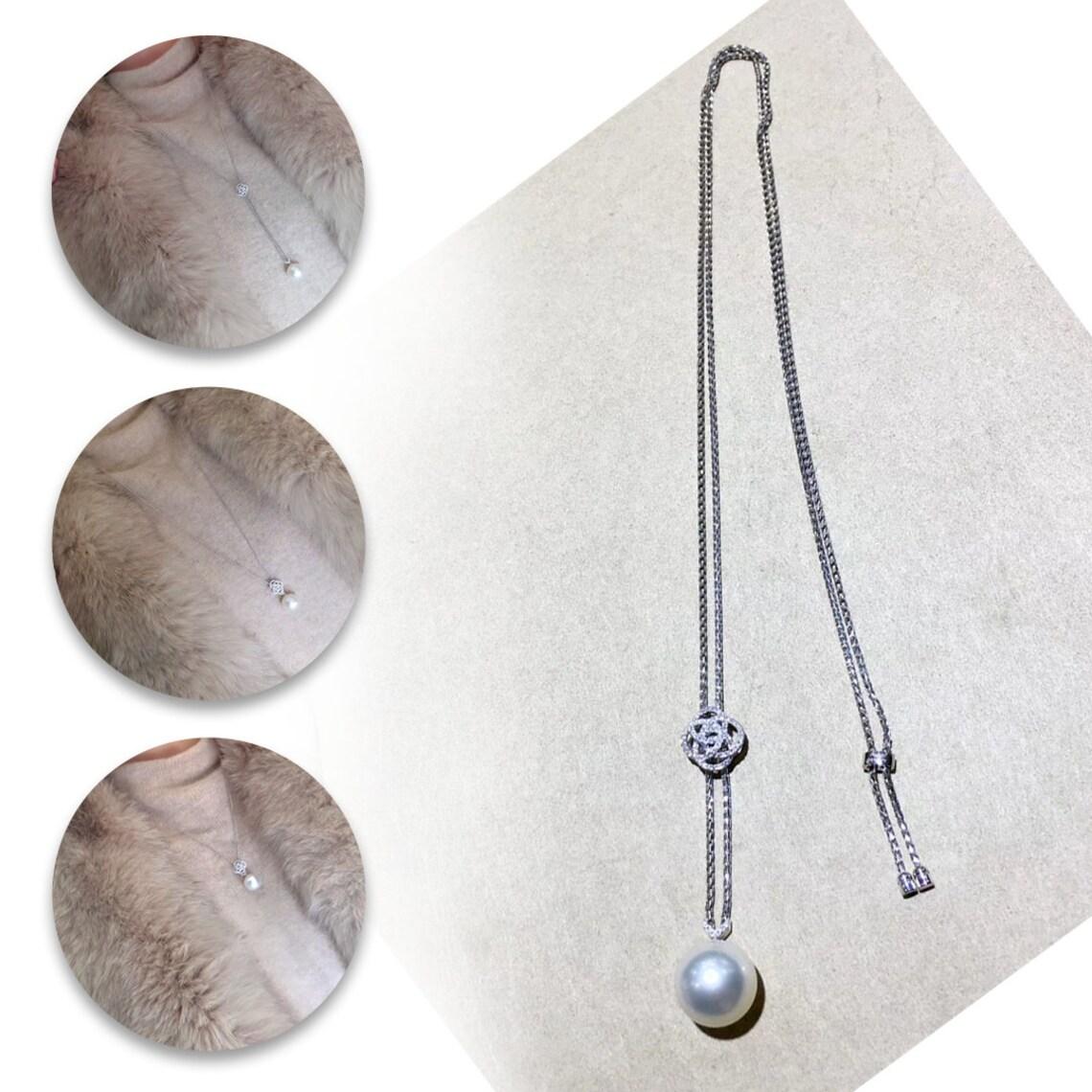 Non taillé 【Lustre Arc】Adjustable Knot Aurora AAAA South Sea Pearl Diamond Y Necklace en vente