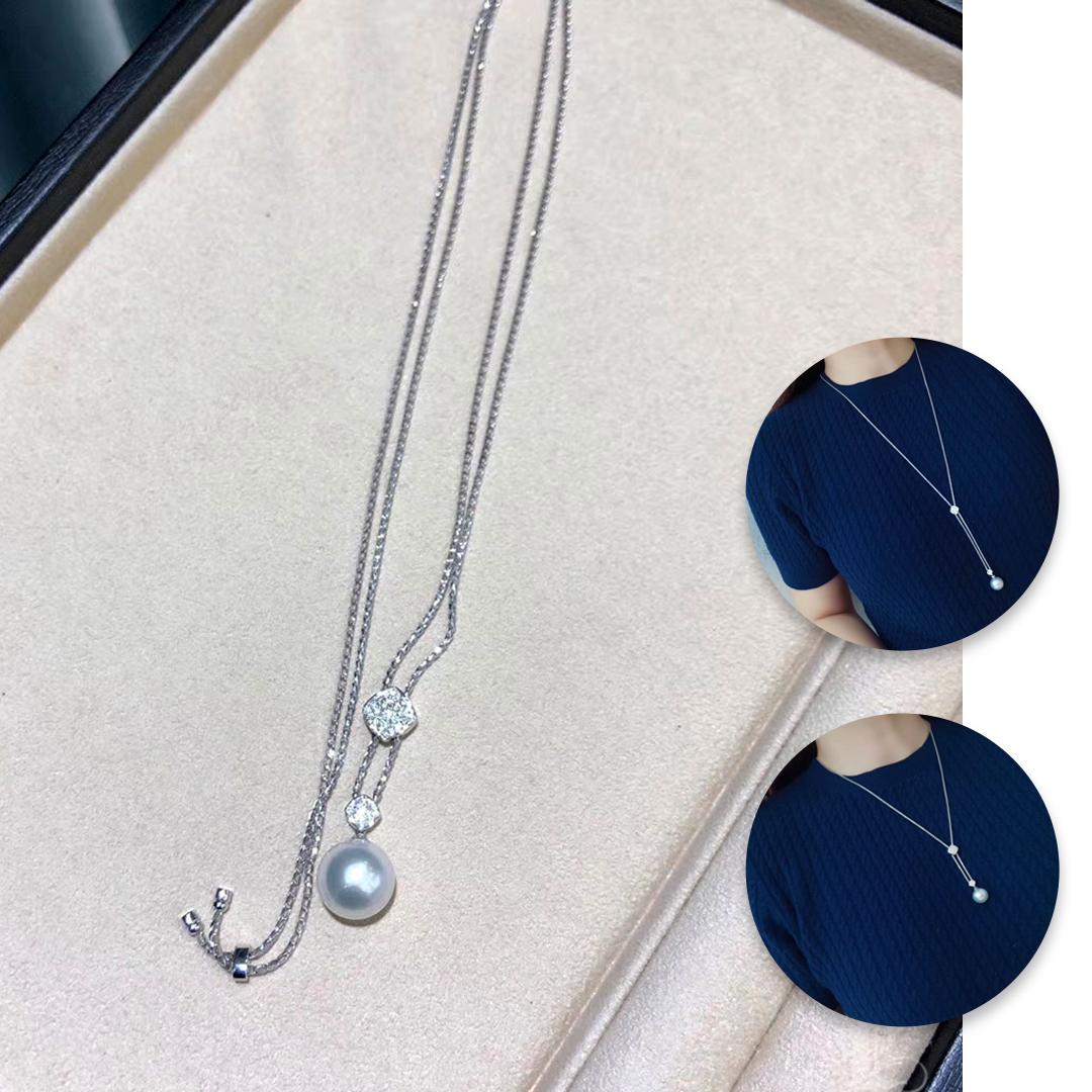 Non taillé 【Lustre Arc】Convertible Y-Line Aurora Perle des mers du Sud Pendentif Diamant en vente