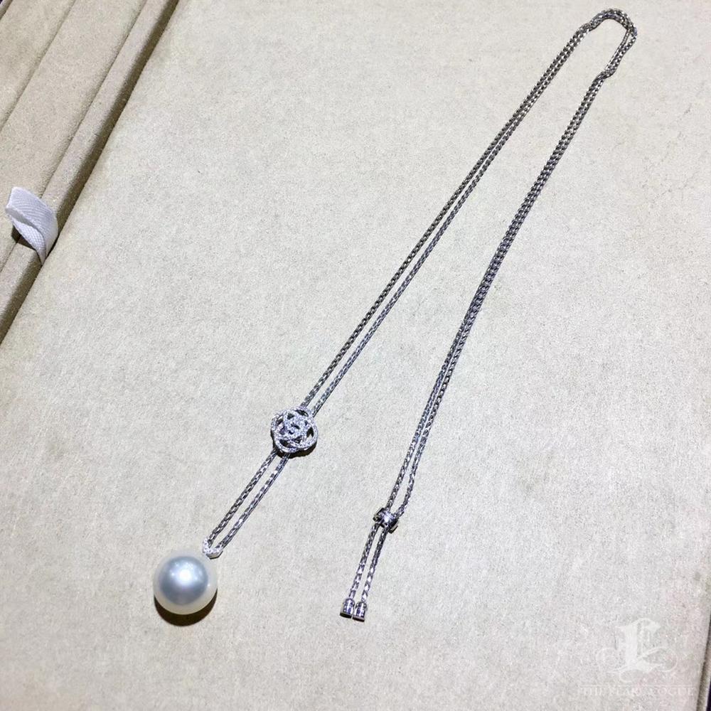 【Lustre Arc】Adjustable Knot Aurora AAAA South Sea Pearl Diamond Y Necklace en vente 2