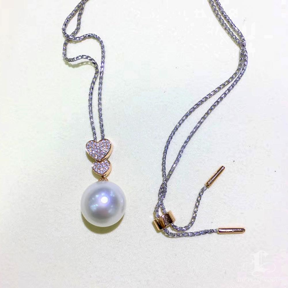 【Lustre Arc】Doble Corazón-Línea Aurora Collar Colgante de Perlas del Mar del Sur en venta 3
