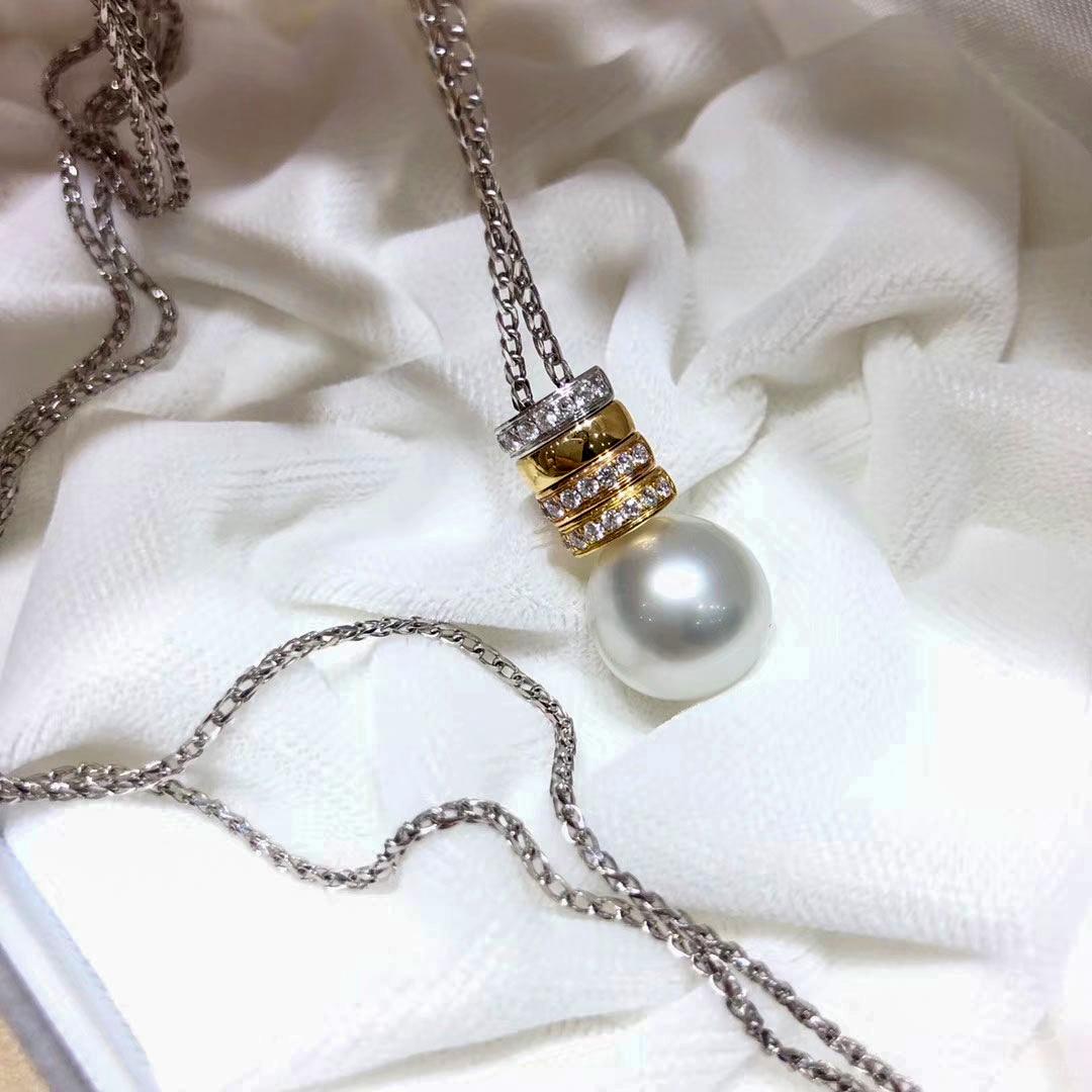 【Lustre Arc】Convertible Tricolor Y-Drop South Sea Pearl Diamond Necklace For Sale 3