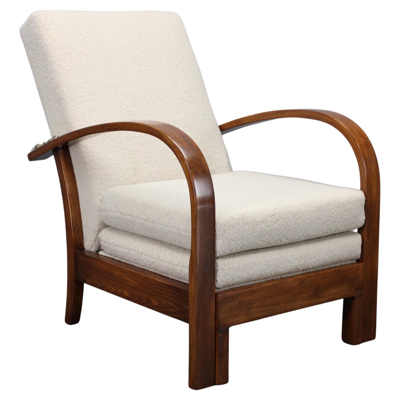 Convertible Art Deco Bouclé Armchair, Czechoslovakia, 1940s For Sale