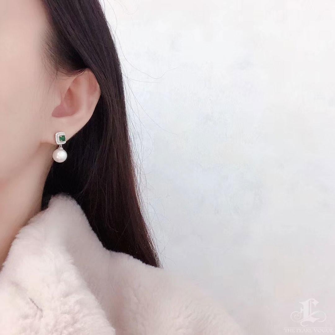 【Corona Radiante】Pendientes Convertibles de Diamantes Esmeralda Perla Aurora Akoya en venta 6