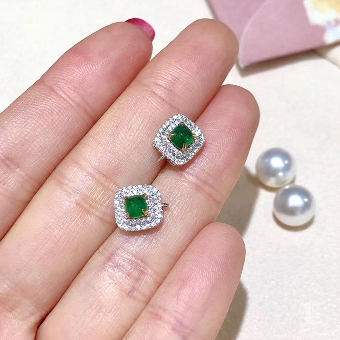 【Corona Radiante】Pendientes Convertibles de Diamantes Esmeralda Perla Aurora Akoya en Nuevo estado para la venta en New York, NY