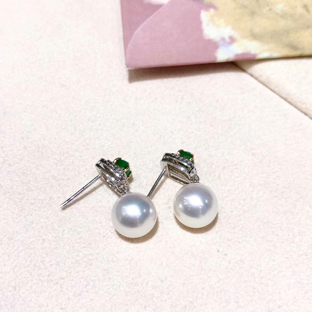 【Corona Radiante】Pendientes Convertibles de Diamantes Esmeralda Perla Aurora Akoya en venta 3