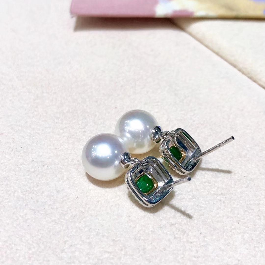 【Corona Radiante】Pendientes Convertibles de Diamantes Esmeralda Perla Aurora Akoya en venta 4