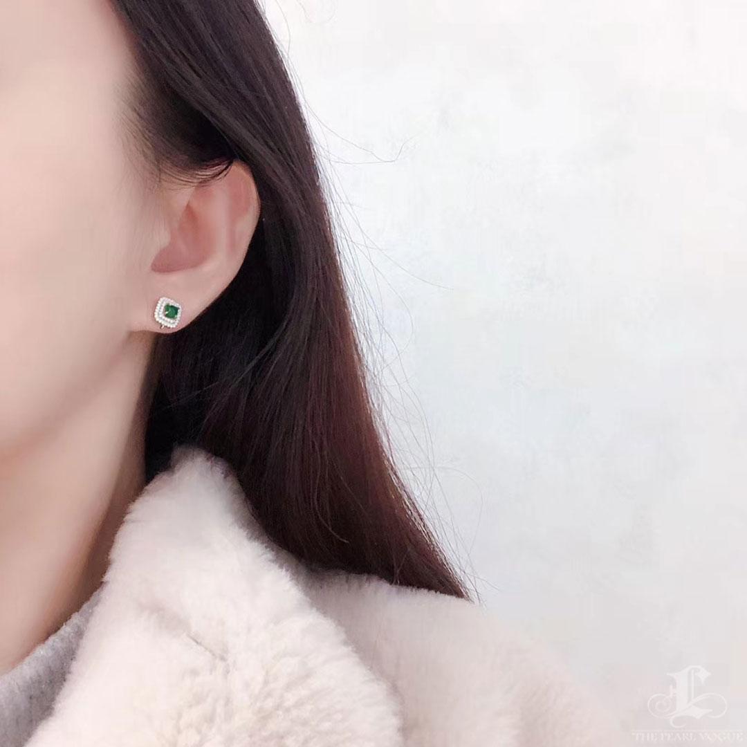 【Corona Radiante】Pendientes Convertibles de Diamantes Esmeralda Perla Aurora Akoya en venta 5