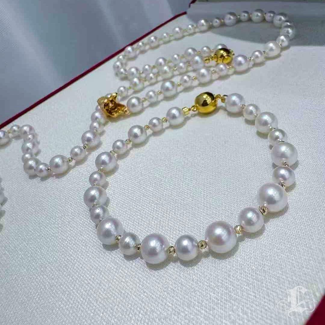 Set di collana e bracciale convertibile con perle Aurora Akoya (lunghezza totale 70 cm) in vendita 2