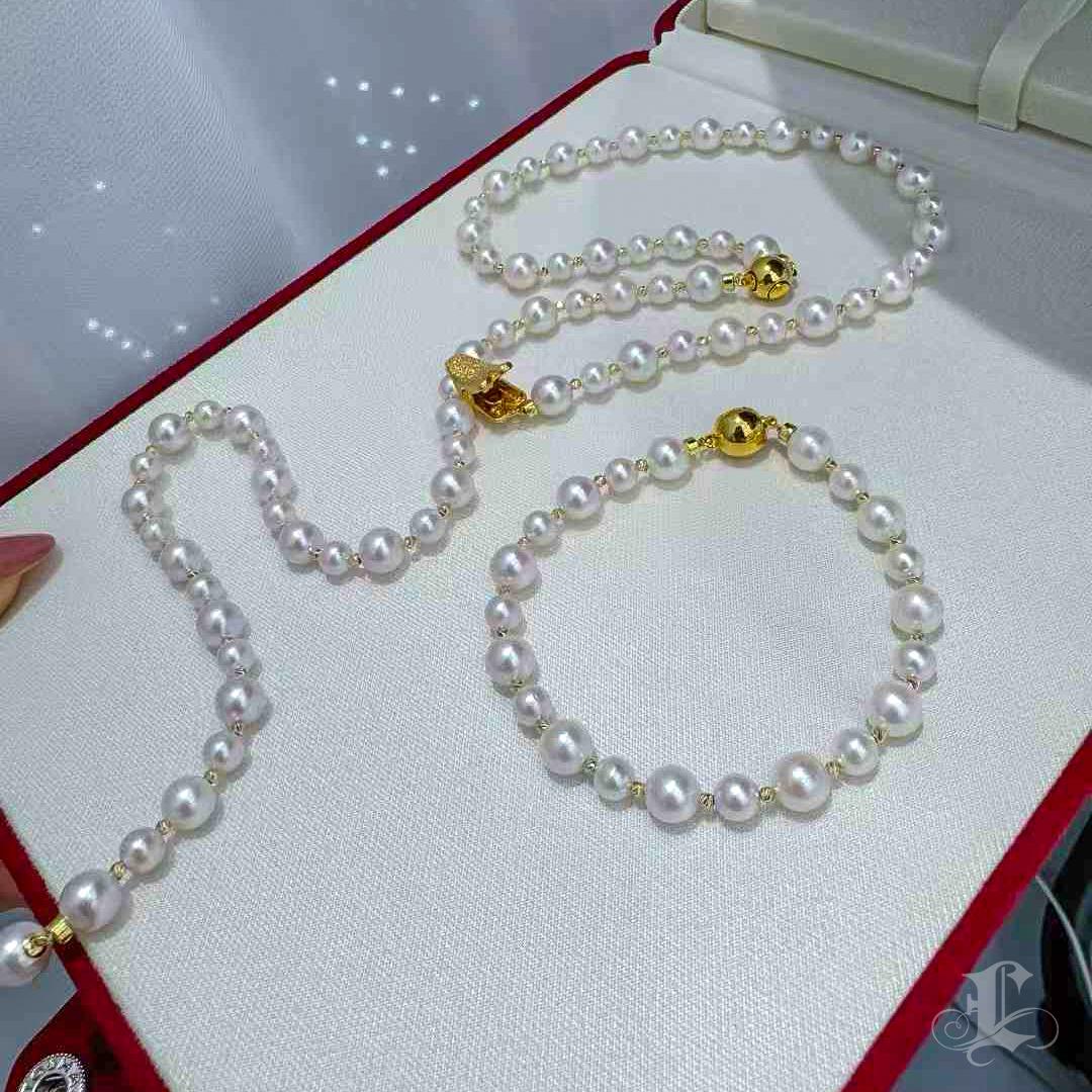 Set di collana e bracciale convertibile con perle Aurora Akoya (lunghezza totale 70 cm) in vendita 3