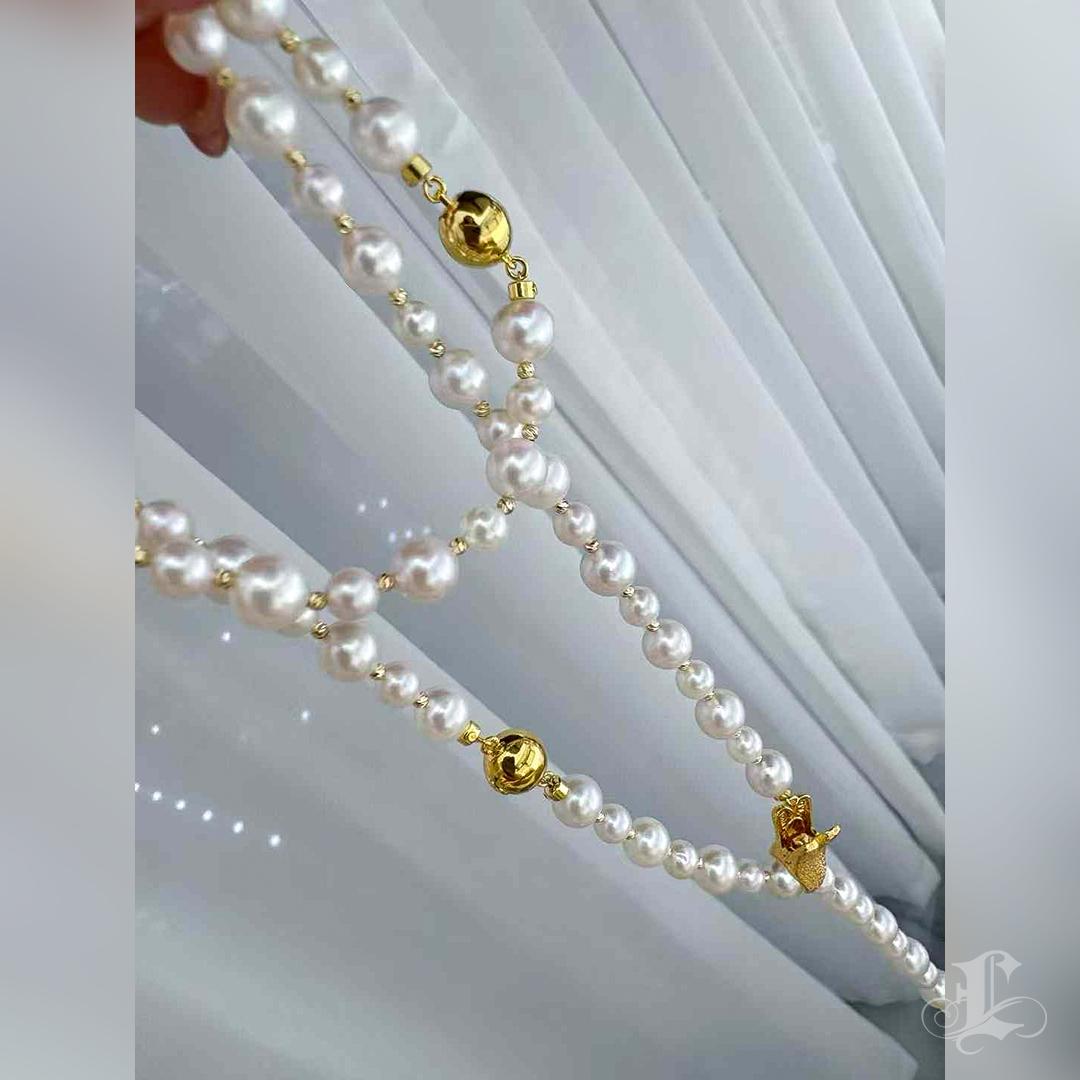 Donna Set di collana e bracciale convertibile con perle Aurora Akoya (lunghezza totale 70 cm) in vendita