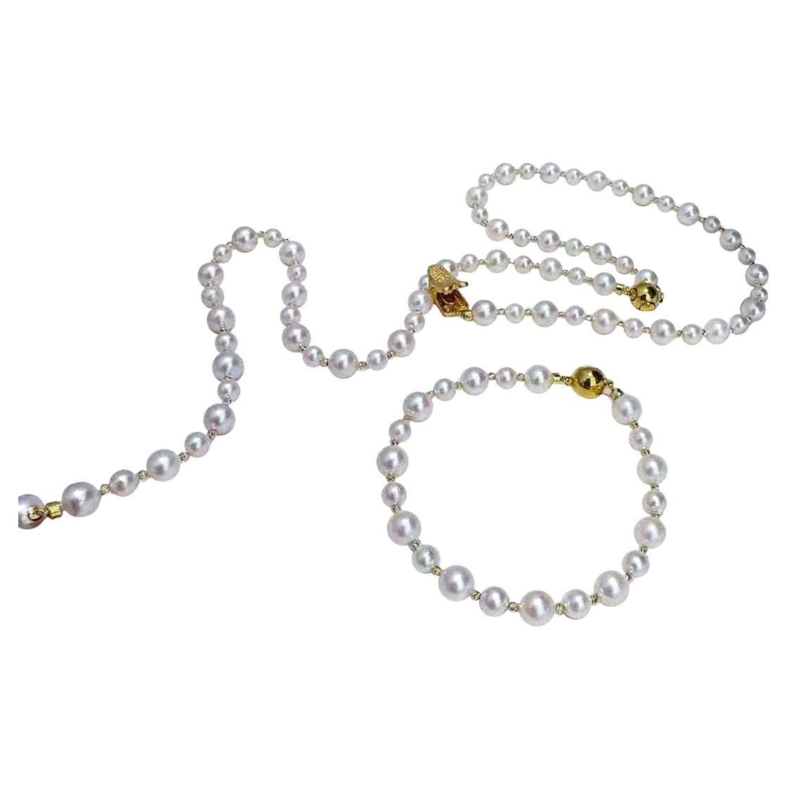Conjunto convertible de collar y pulsera de perlas Aurora Akoya (70 cm de longitud total)