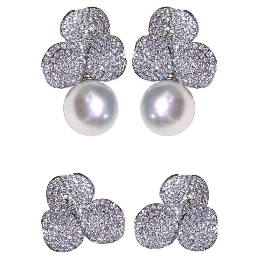 【Vine Symphony】Convertible Aurora Bloom South Sea Pearl Diamond Earrings