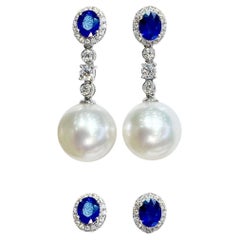 Convertible Aurora South Sea Pearl Sapphire Line Earrings Convertible Aurora South Sea Pearl Sapphire Line Earrings