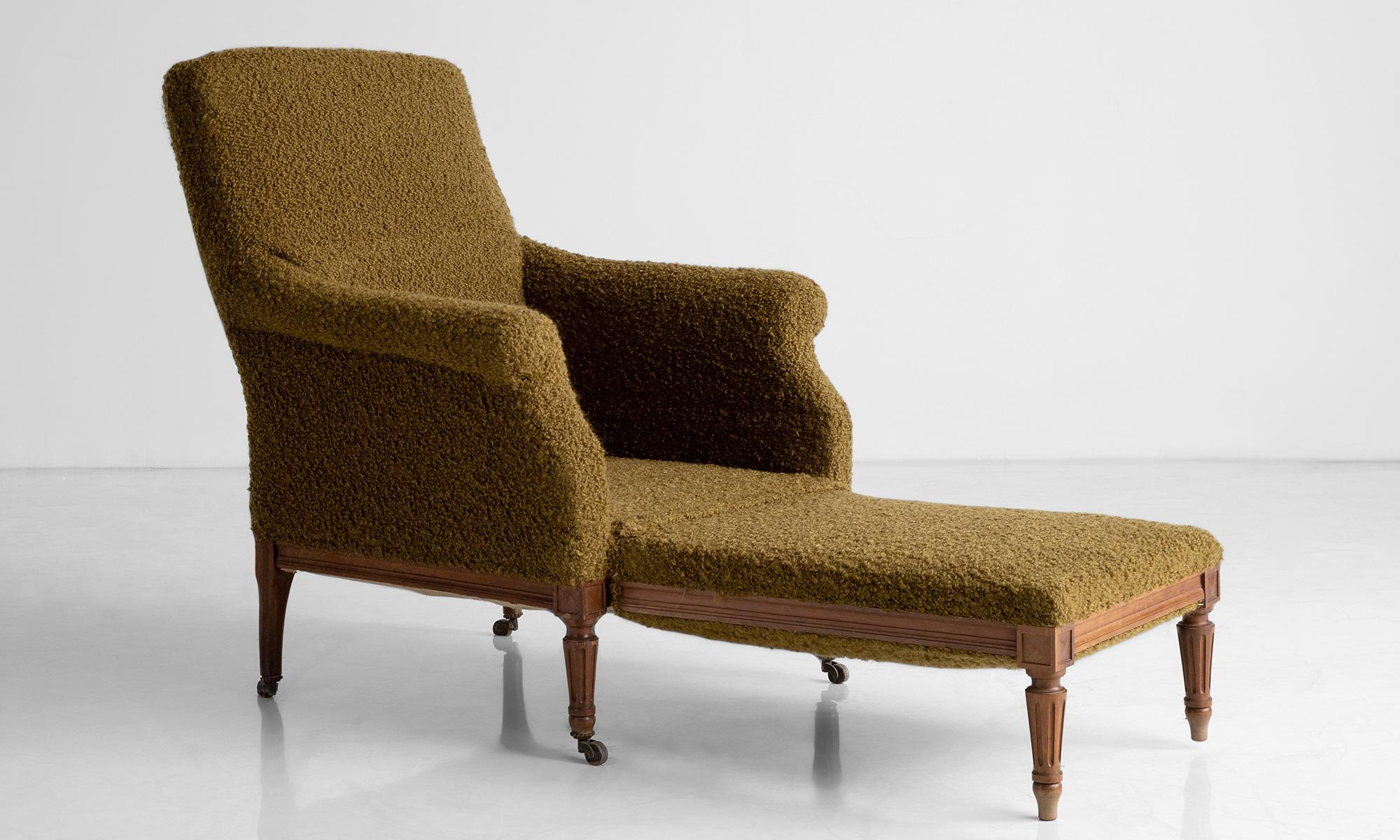French Convertible Chair-Lounge in Boucle by Pierre Frey, France Circa 1880