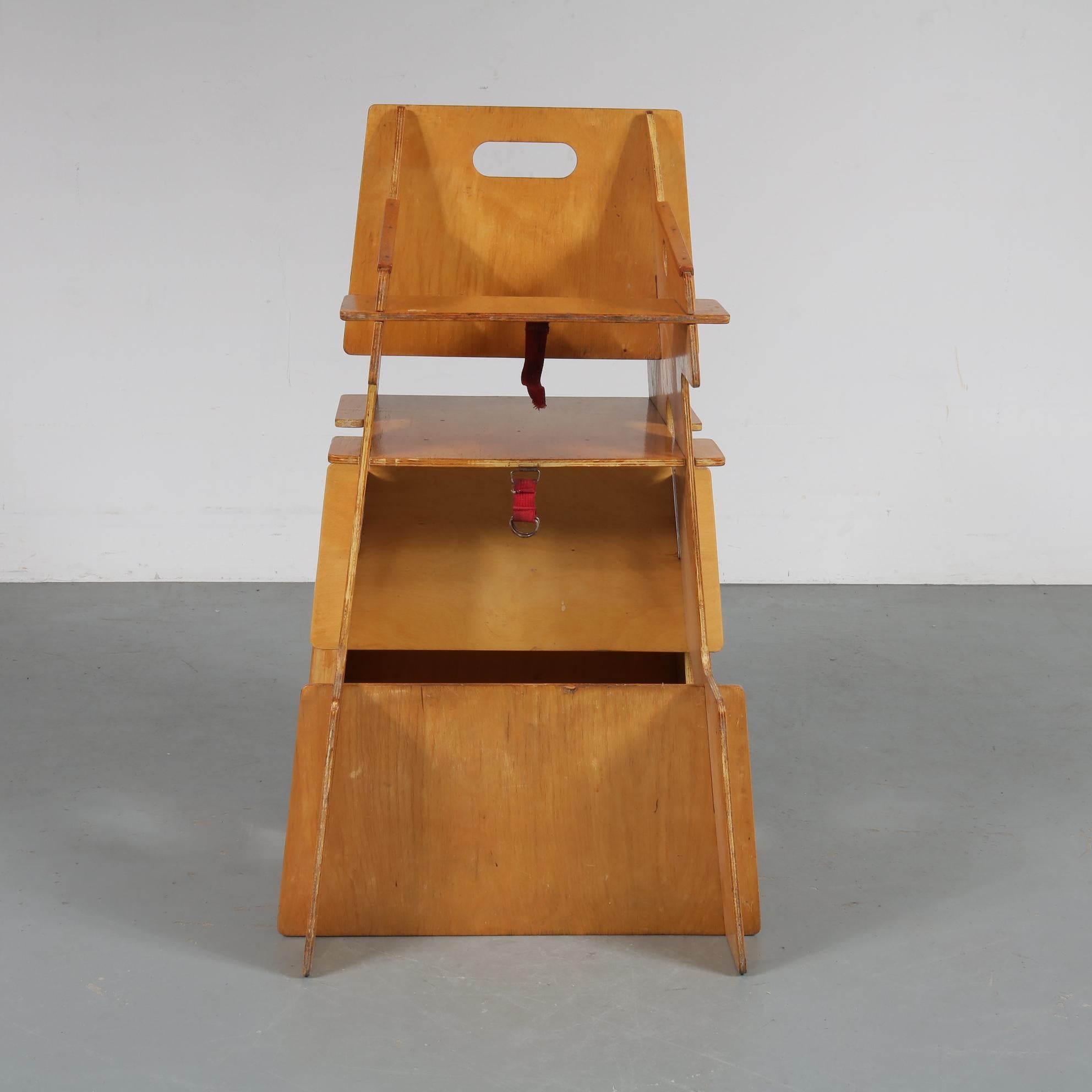 Dutch Convertible Children's High Chair, Desk and Rocker Combined, Netherlands, 1950