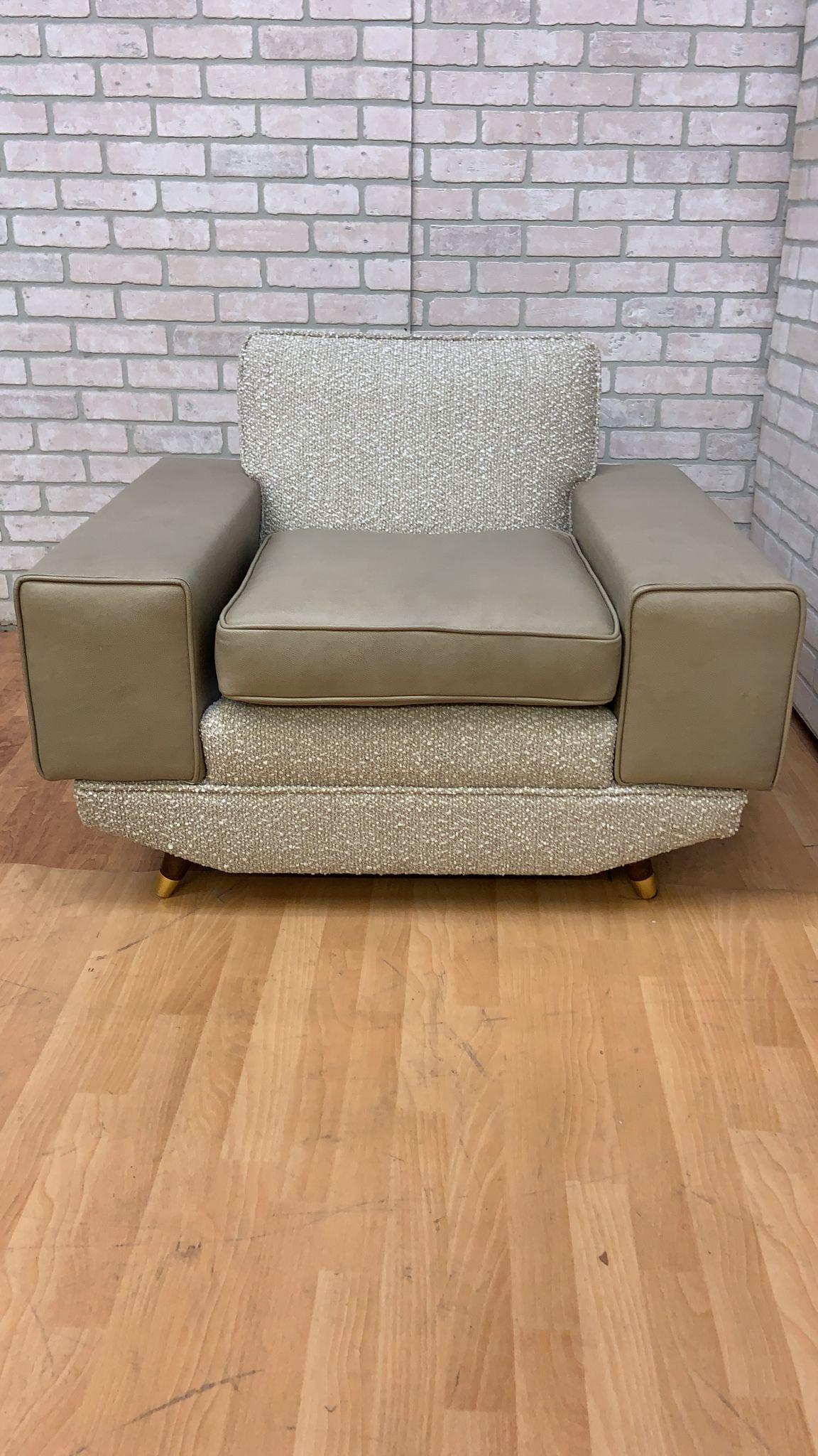 Mid Century Deco Convertible Daybed Sofa & Club Chair Set Newly Upholstered in a Boucle and Leather - 2 Piece Set 

These gorgeous Mid Century Deco Convertible Daybed 3 Seat Sofa & Matching Club Chair Set has been completely restored and fully