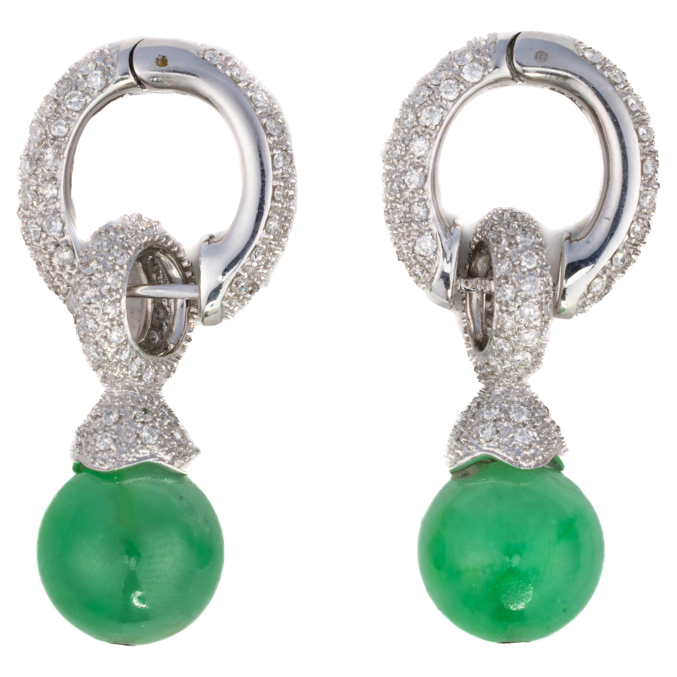 Convertible Diamond and Jade Bead Drop Earrings