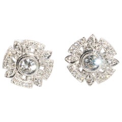 Clous d'oreilles convertibles en or jaune 18 carats avec halo amovible en diamants