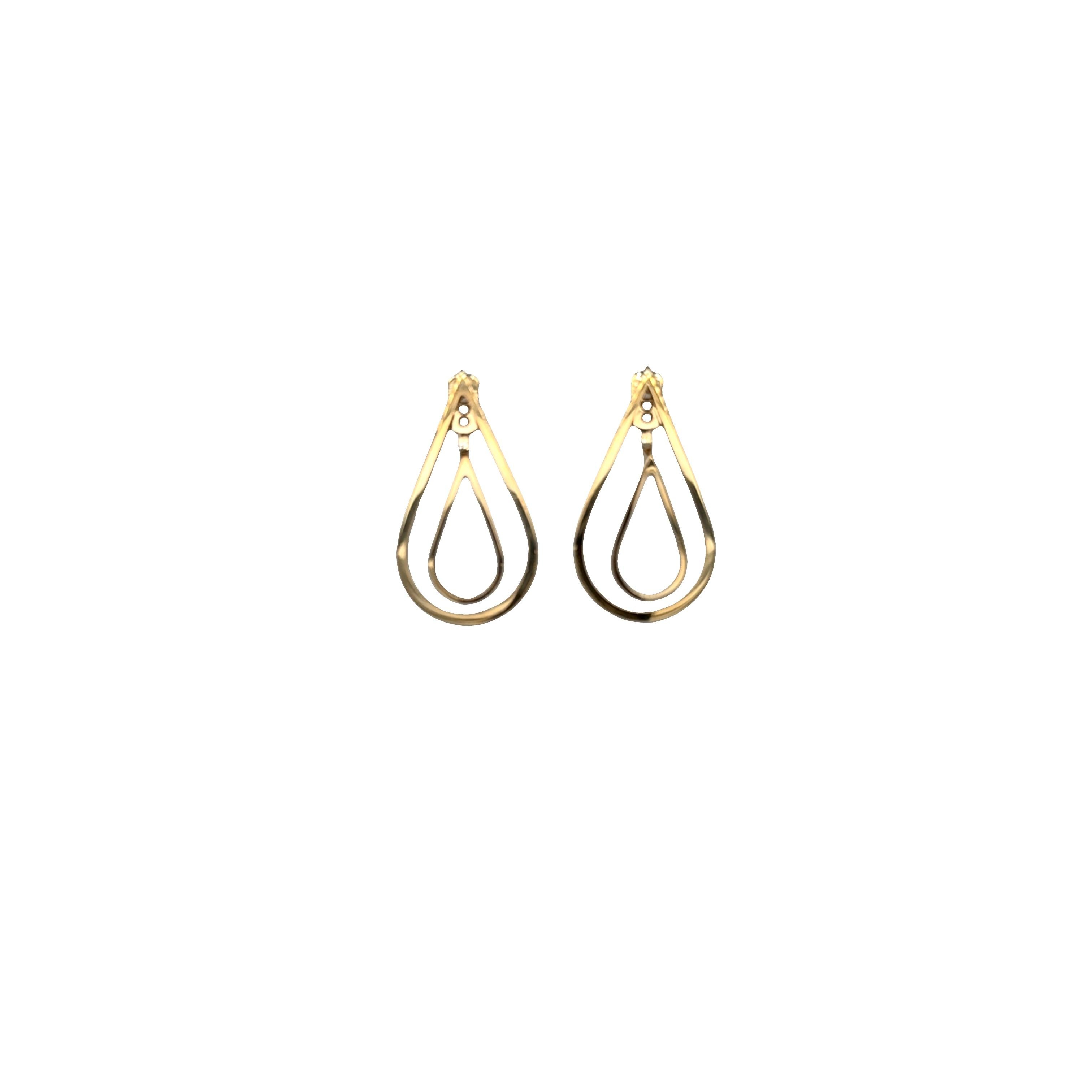 Modern Convertible Double Teardrop Earrings – 14k Yellow Gold For Sale