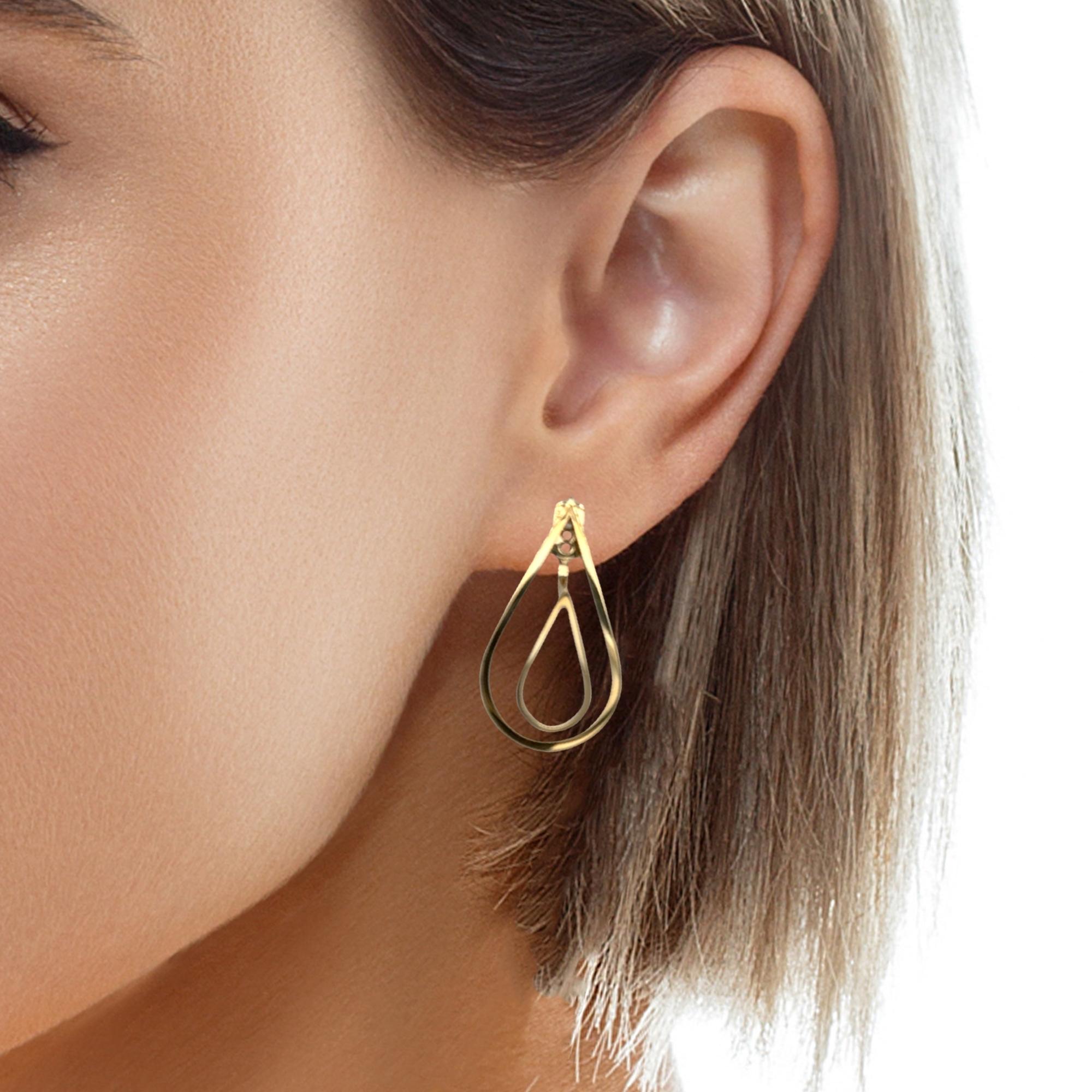 Convertible Double Teardrop Earrings – 14k Yellow Gold For Sale 2