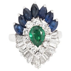 Convertible Emerald Sapphire Diamond Ring Vintage Platinum Pendant Cocktail