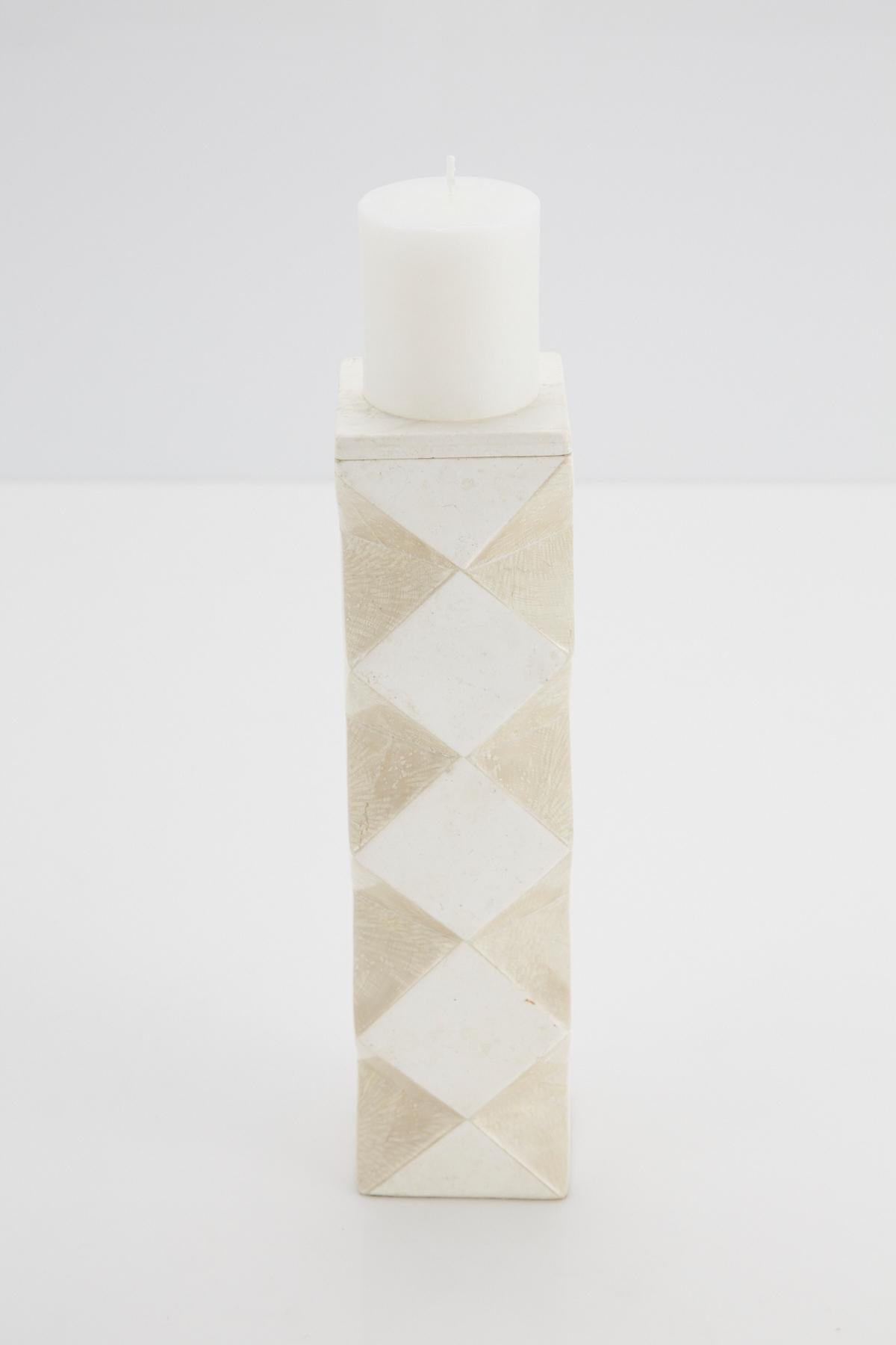 Minimalist Convertible Faceted Postmodern Tessellated Stone Candlestick or Vase, 1990s For Sale