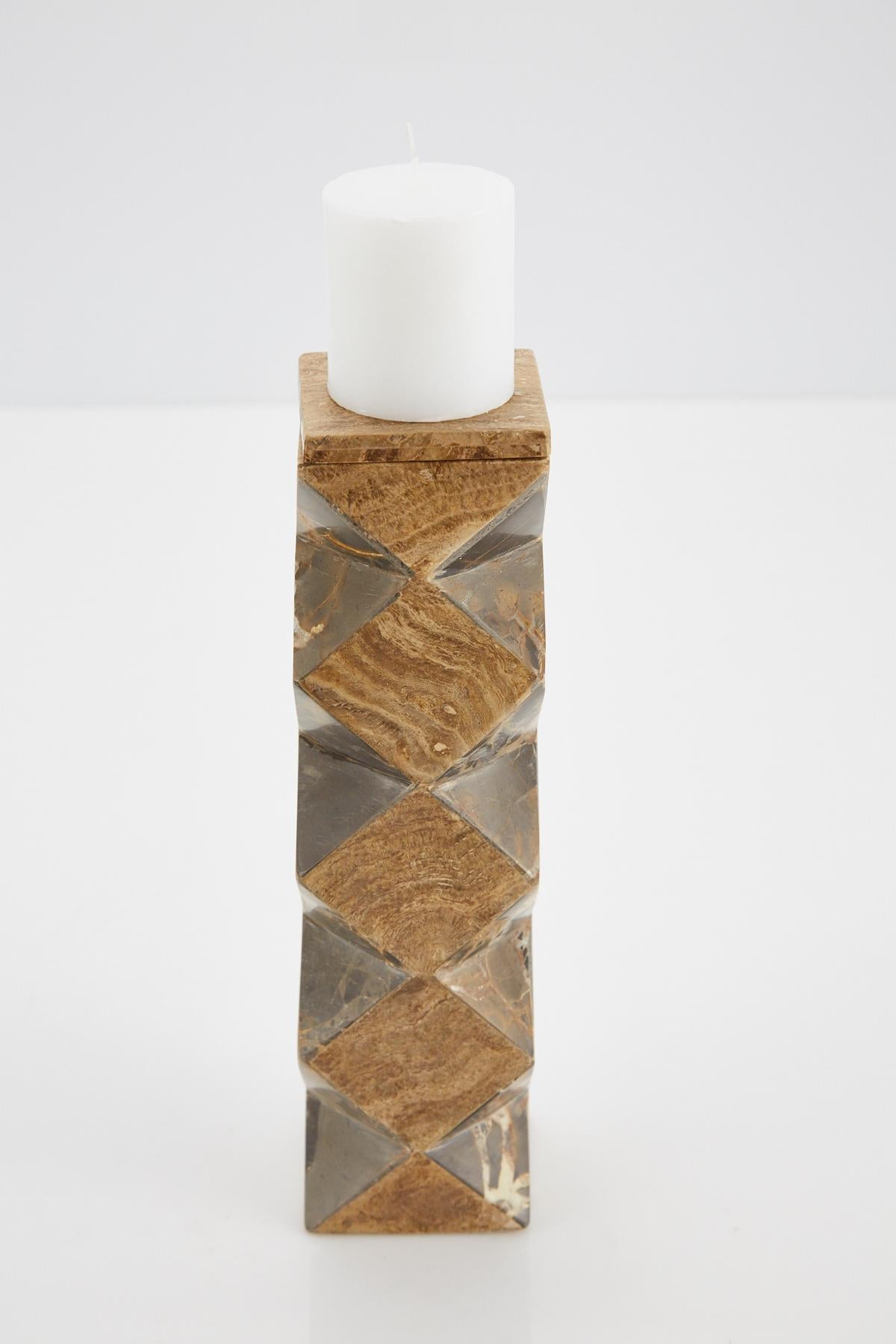 Convertible Faceted Postmodern Tessellated Stone Candlestick or Vase, 1990s (Postmoderne) im Angebot