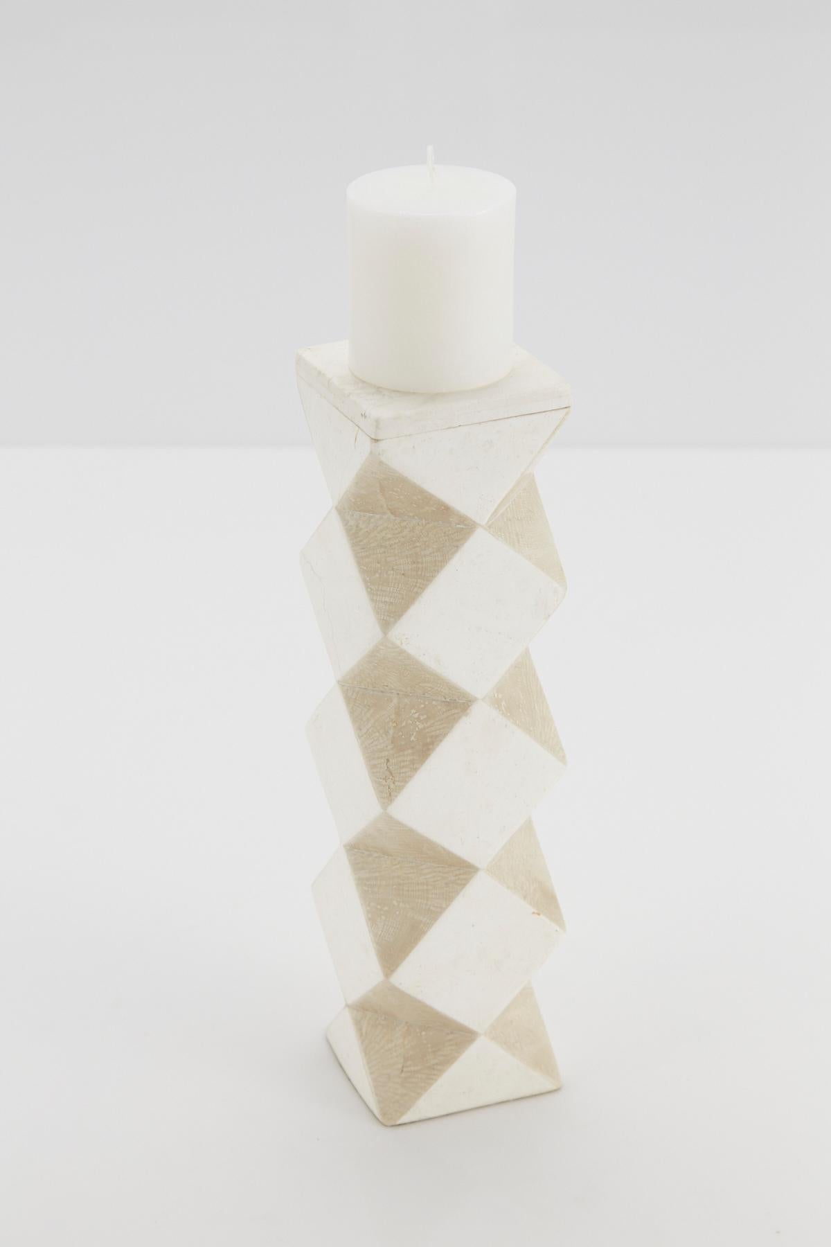 Philippine Convertible Faceted Postmodern Tessellated Stone Candlestick or Vase, 1990s For Sale