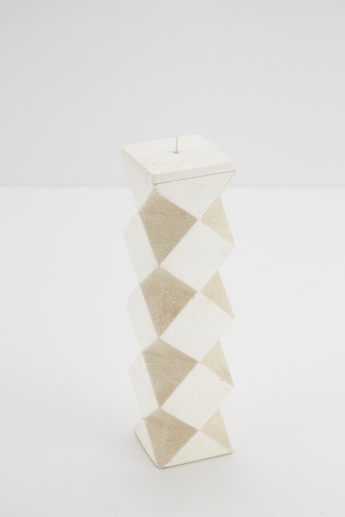 Convertible Faceted Postmodern Tessellated Stone Candlestick or Vase, 1990s In Excellent Condition For Sale In Los Angeles, CA
