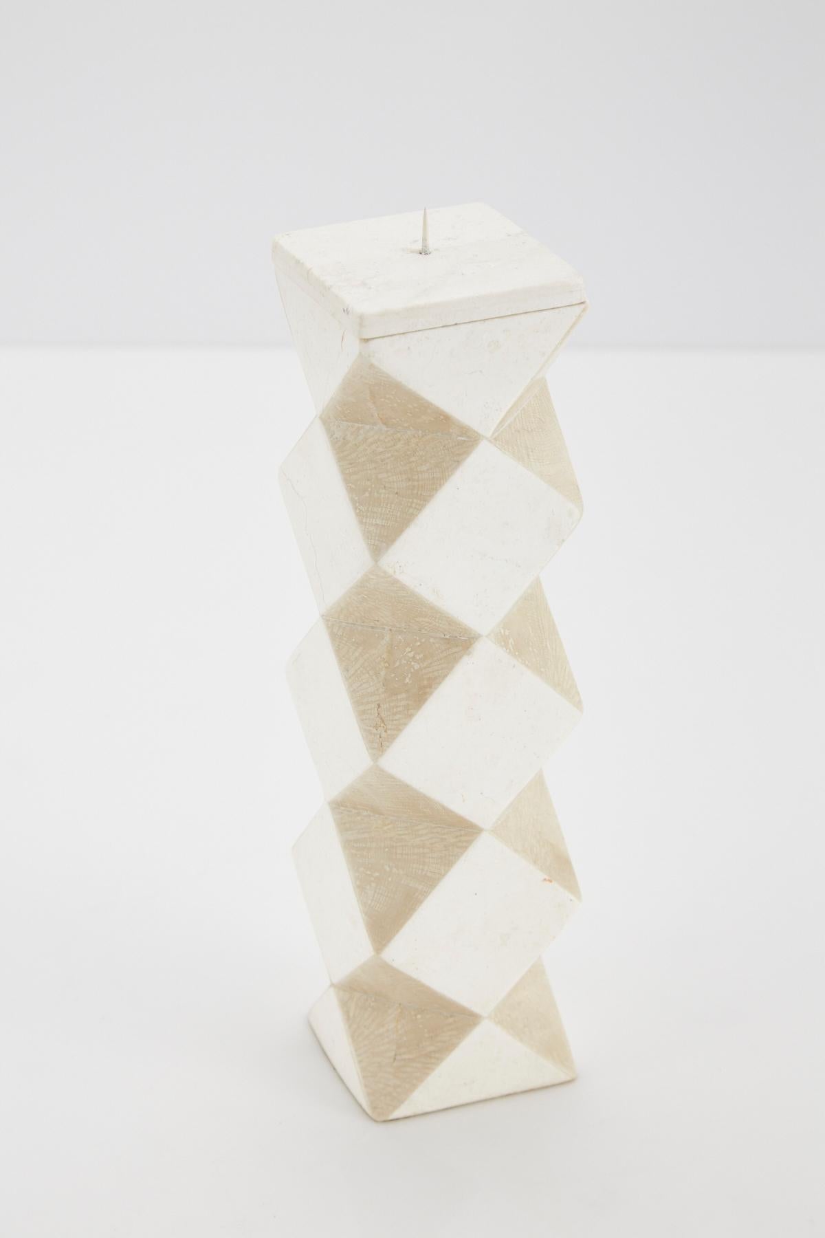 Late 20th Century Convertible Faceted Postmodern Tessellated Stone Candlestick or Vase, 1990s For Sale