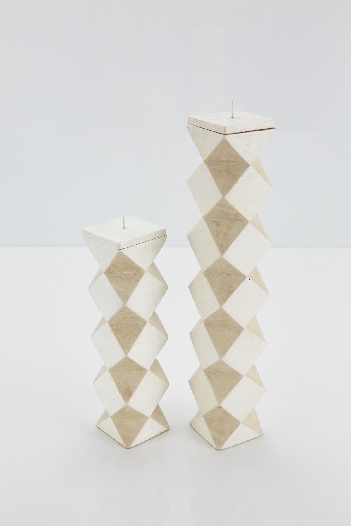 Metal Convertible Faceted Postmodern Tessellated Stone Candlestick or Vase, 1990s For Sale