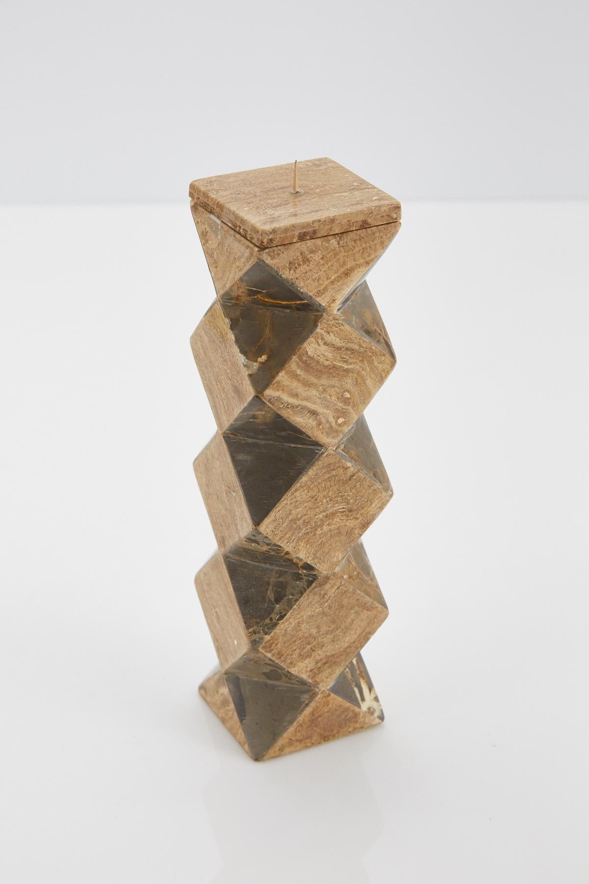 Convertible Faceted Postmodern Tessellated Stone Candlestick or Vase, 1990s For Sale 1