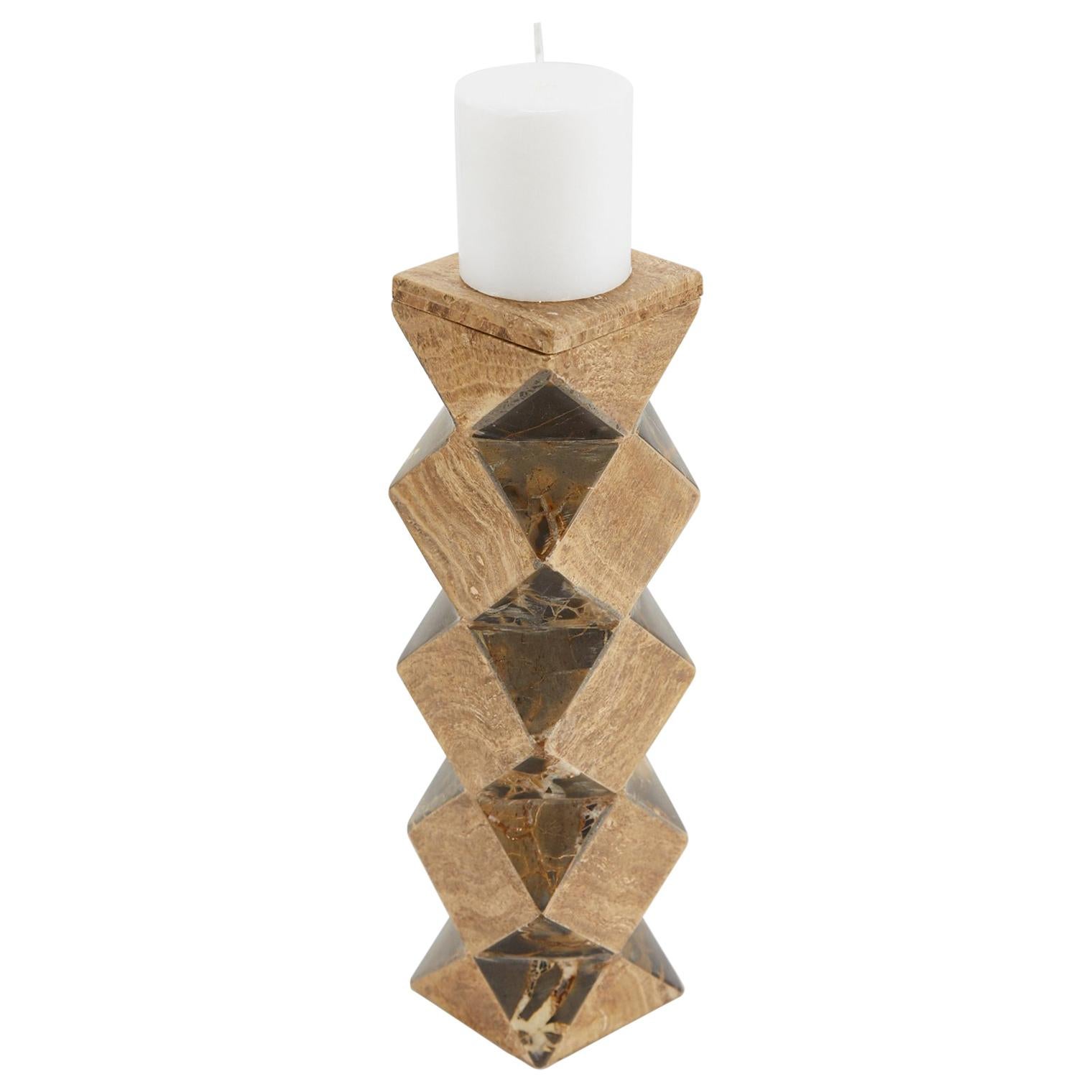 Convertible Faceted Postmodern Tessellated Stone Candlestick or Vase, 1990s im Angebot