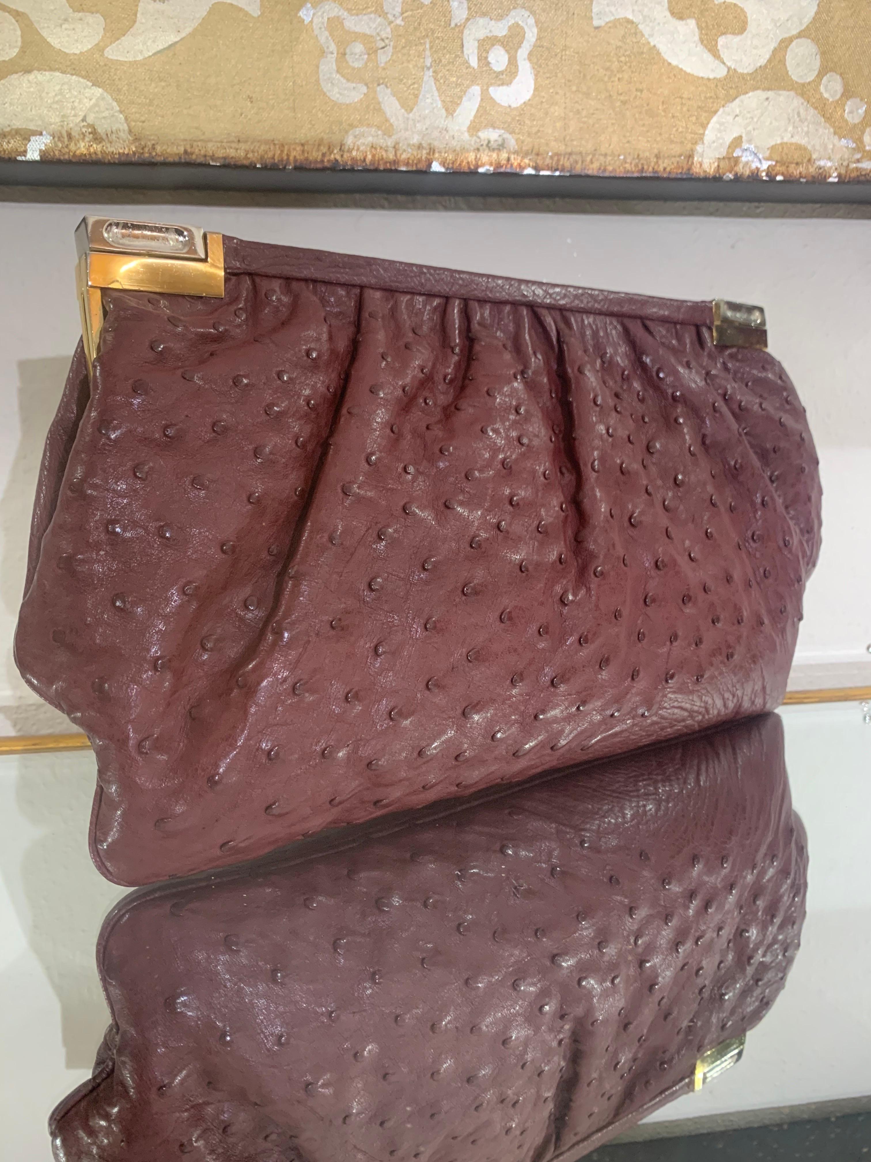 Convertible Fiorenza Chain Handle / Clutch Bag in Burgundy Ostrich Skin For Sale 6