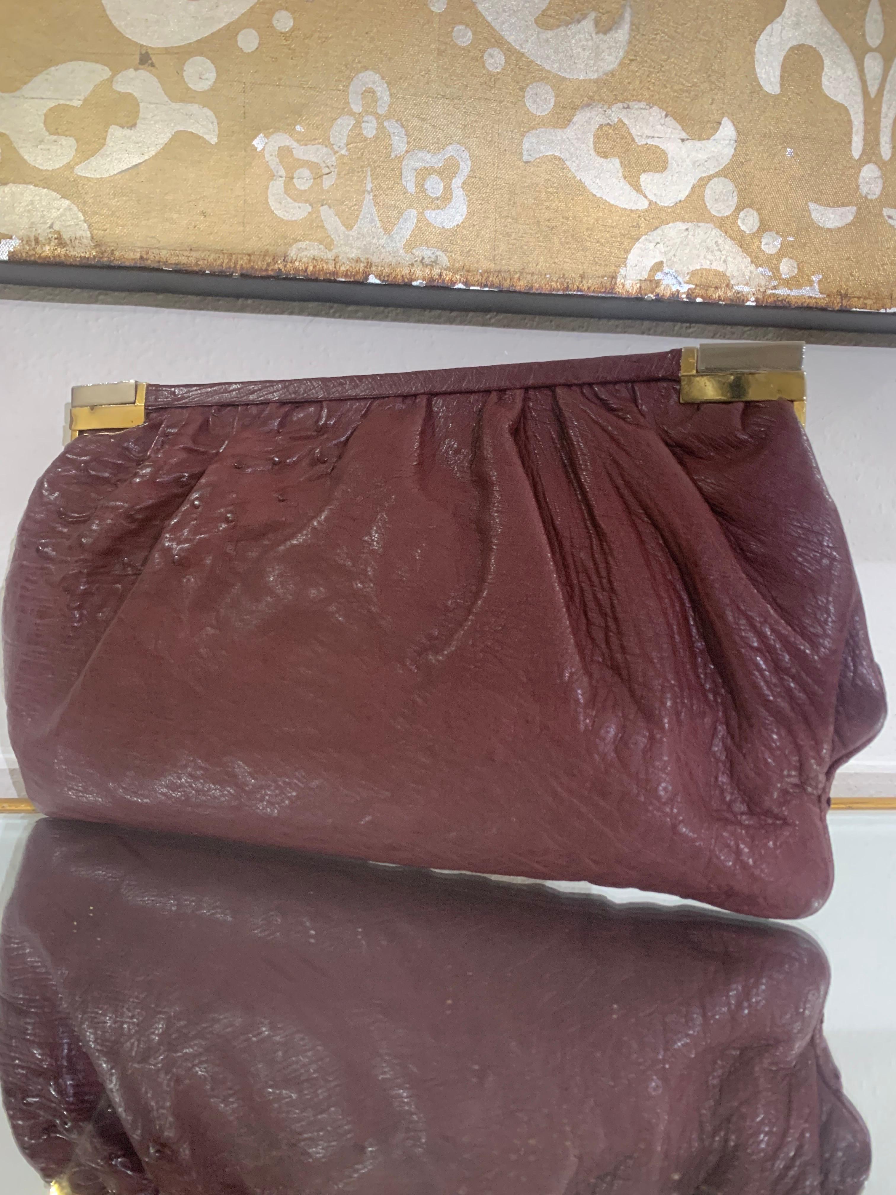 Convertible Fiorenza Chain Handle / Clutch Bag in Burgundy Ostrich Skin For Sale 8
