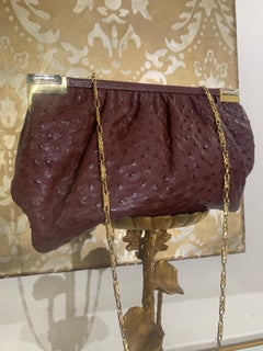 Convertible Fiorenza Chain Handle / Clutch Bag in Burgundy Ostrich Skin